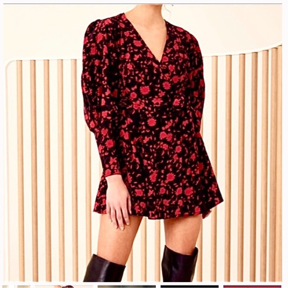 C/Meo Collective Opacity Floral wrap dress Black with  red chili floral - Picture 5 of 14
